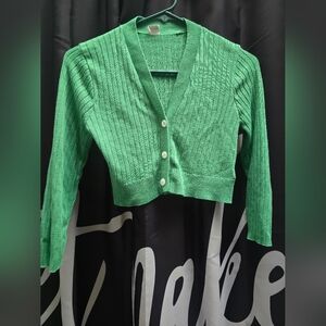 Kids Green Ribbed Cardigan Sweater
